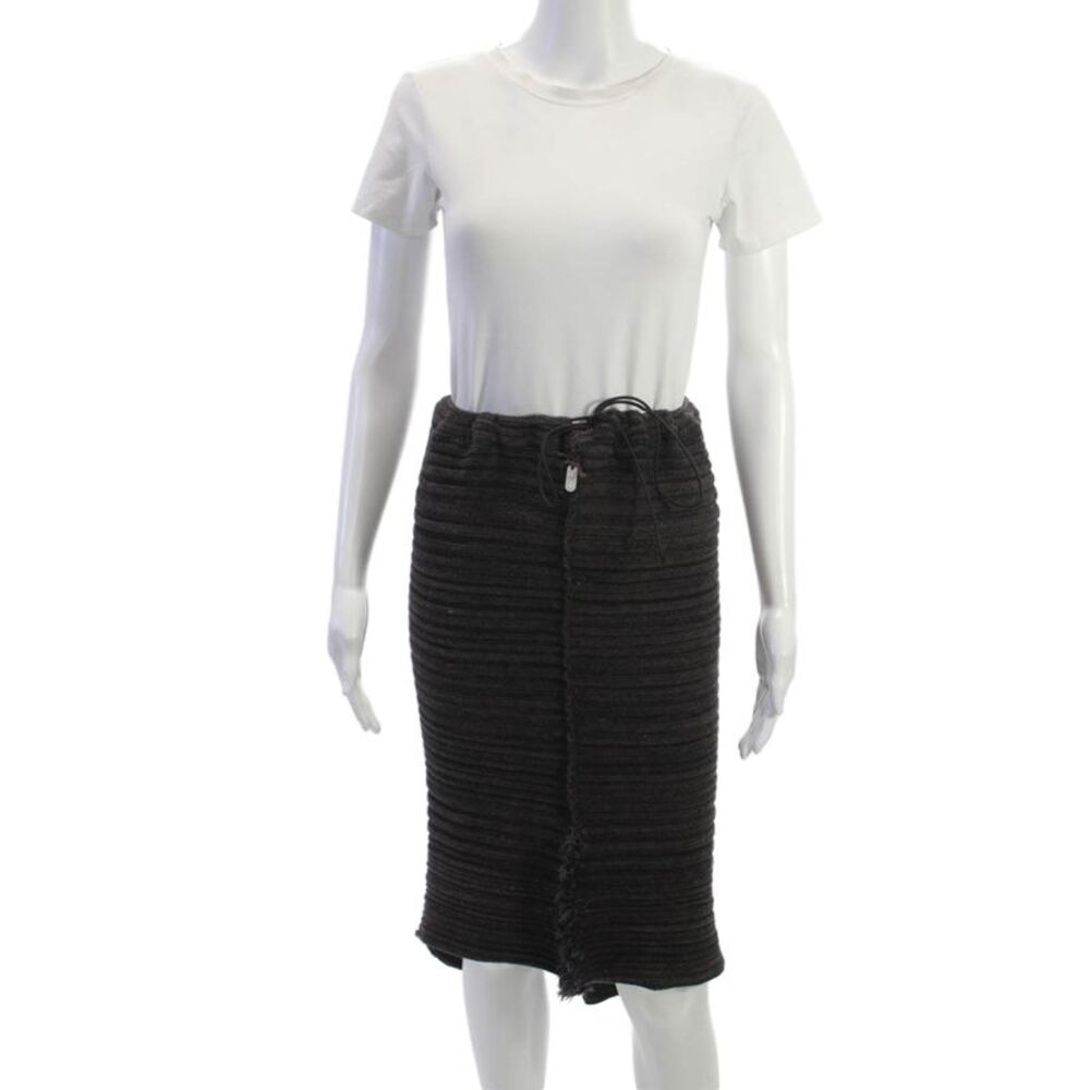 Skifo Womens Black Cotton Blend Striped Straight Pencil Skirt Knee Size S